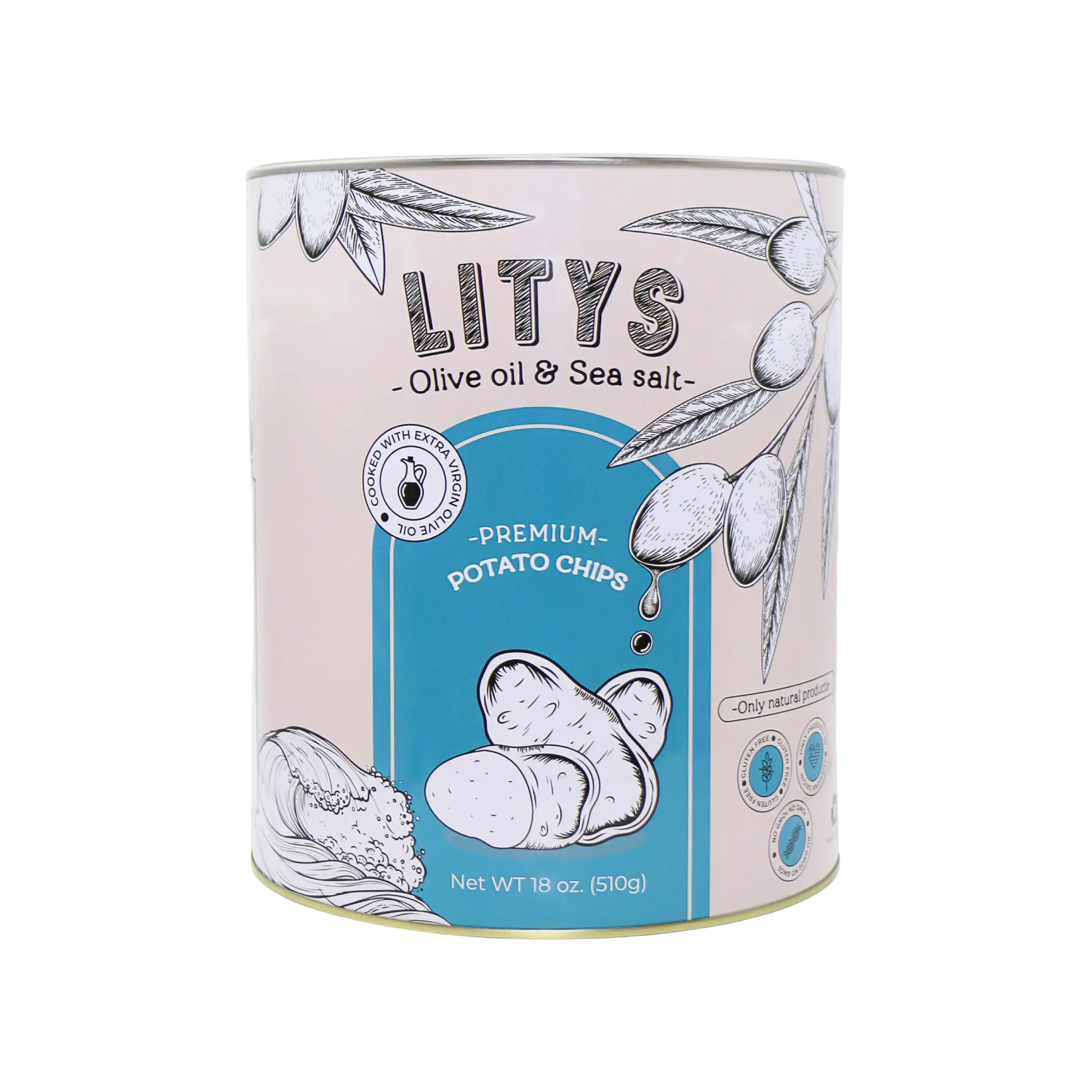 Olive Oil and Sea Salt Premium Potato Chips, Large Can